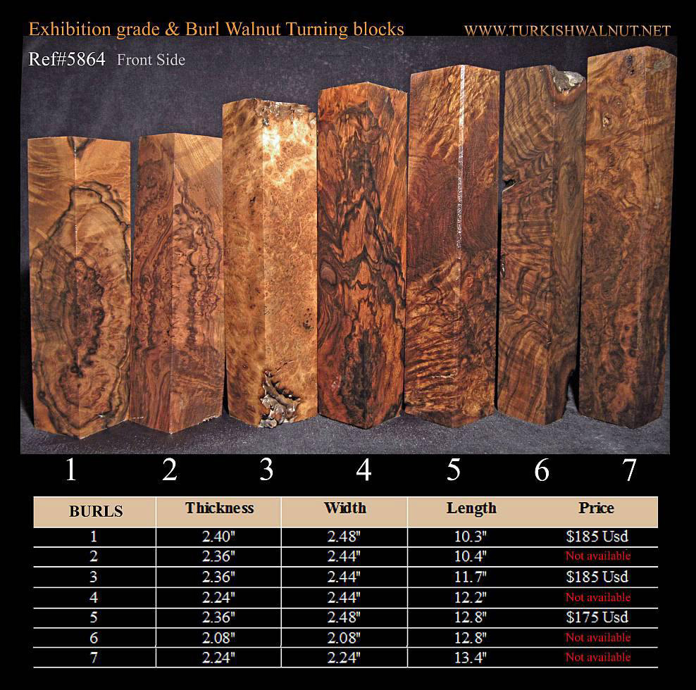 BURL WALNUT TURNING BLANKS, BLOCKS Exhibition grade pieces Lux