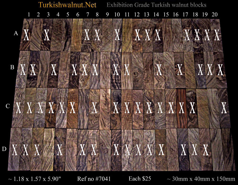 Turkish walnut knife handle blocks, pistol grip blanks, puukko, handle blocks for fixed blade knives